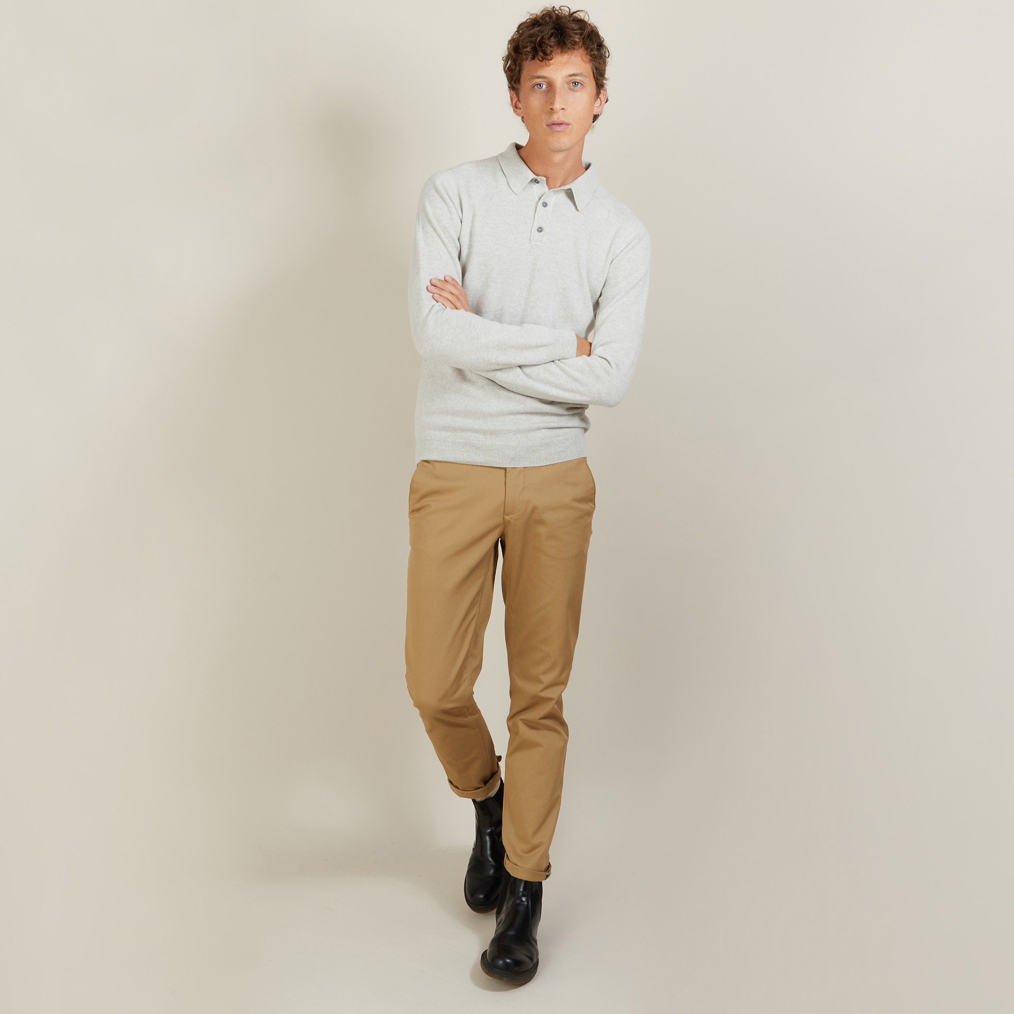 long-sleeved polo shirt in 100% cashmere-BILLY