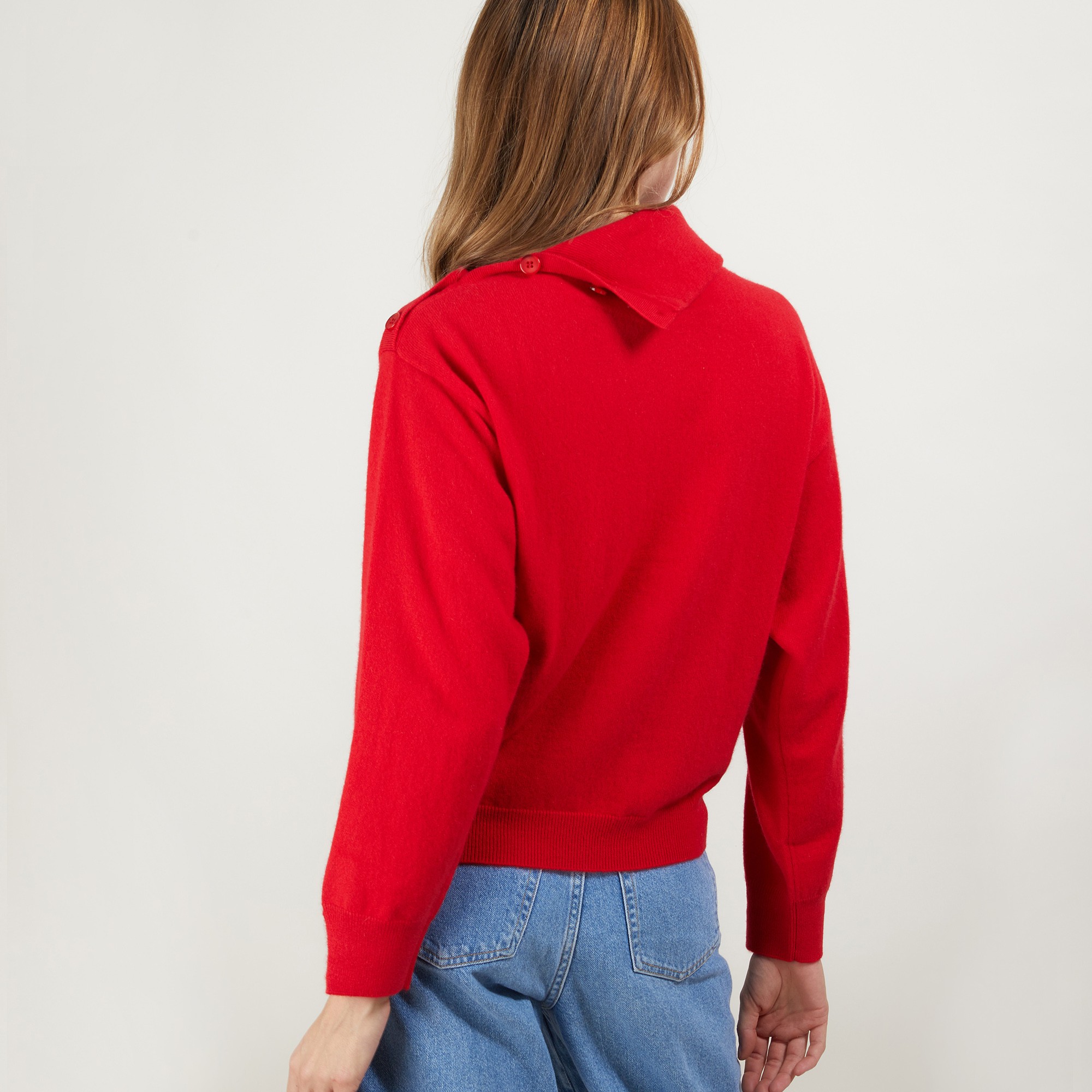 Pull col boutonné en cachemire - Gretel bis 7080 dahlia - 52 Rouge