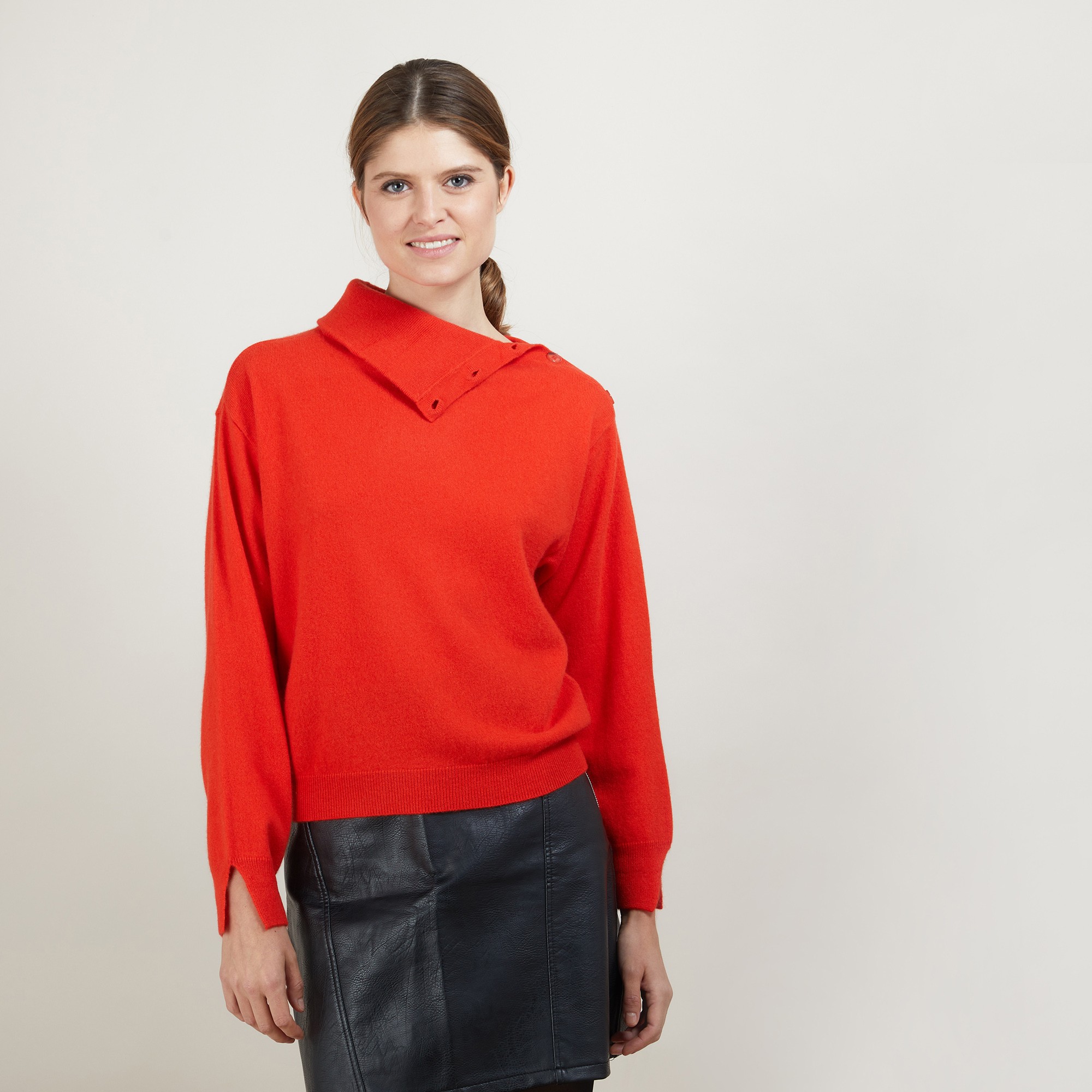 Pull col boutonné en cachemire - Gretel bis 7080 dahlia - 52 Rouge