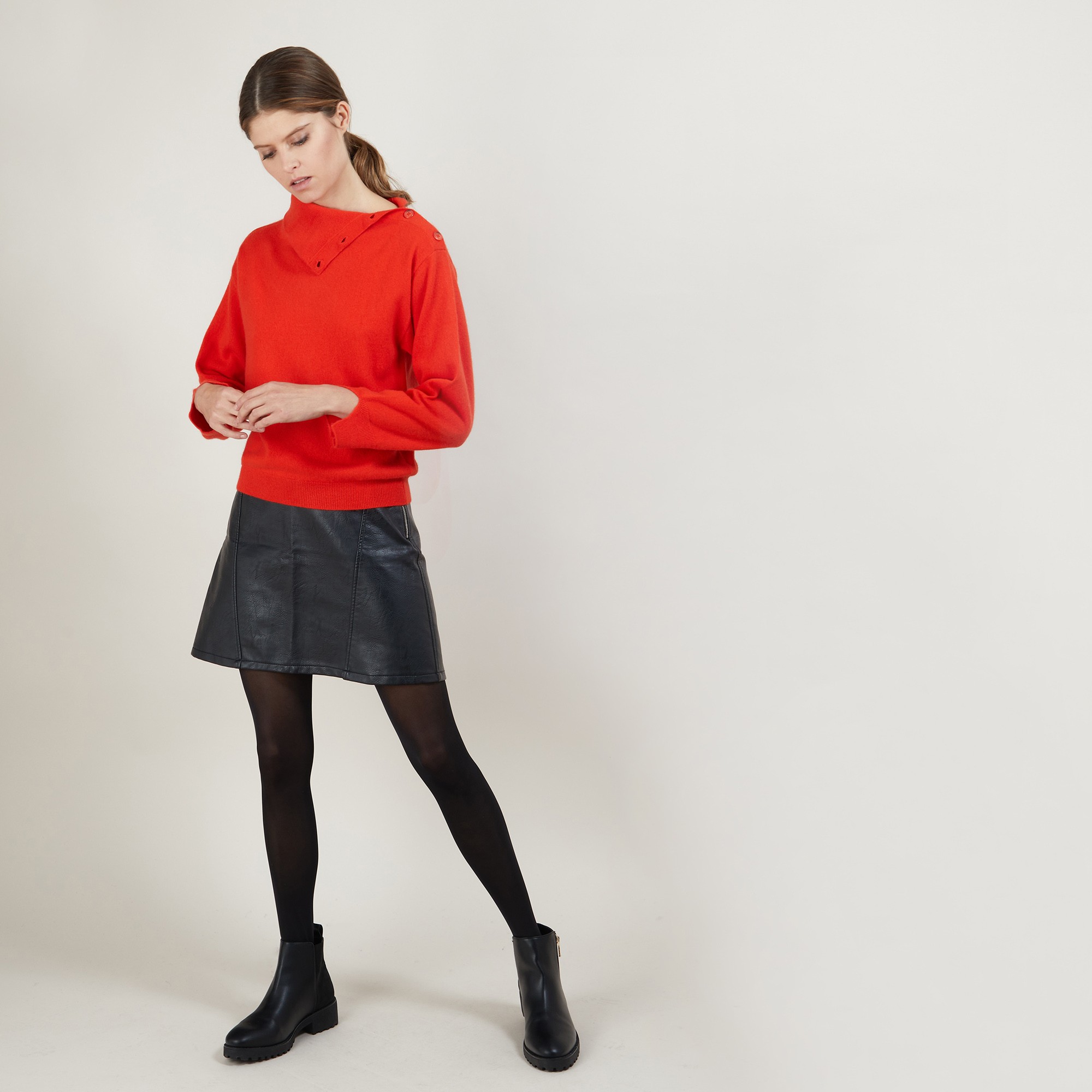 Pull col boutonné en cachemire - Gretel bis 7080 dahlia - 52 Rouge