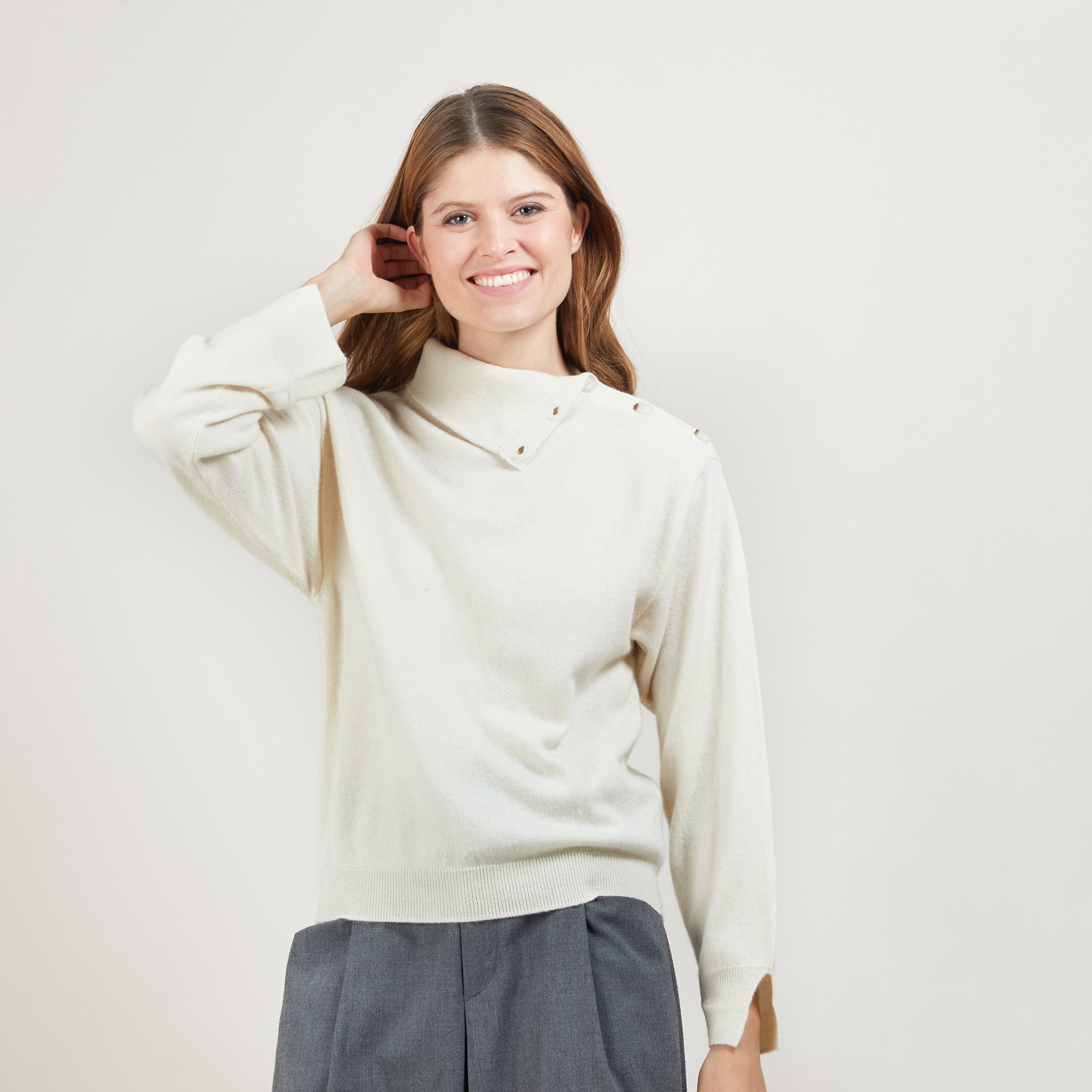 Pull col boutonné en cachemire - Gretel bis 7080 dahlia - 52 Rouge