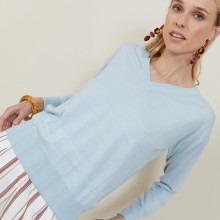 Pull emmanchures marteau en lin cachemire - Bailen 7242 reflet - 04 Bleu clair