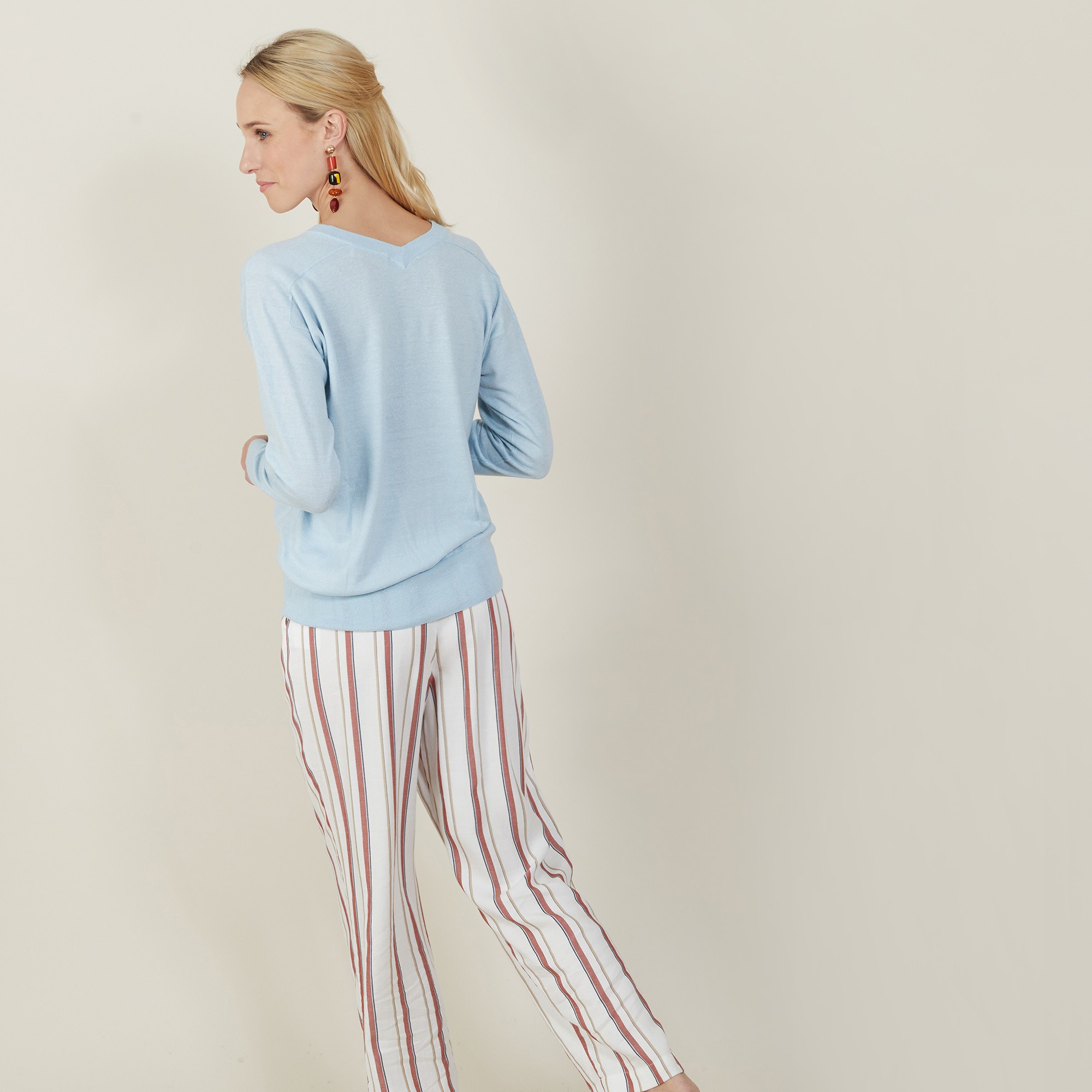 Pull emmanchures marteau en lin cachemire - Bailen 7242 reflet - 04 Bleu clair