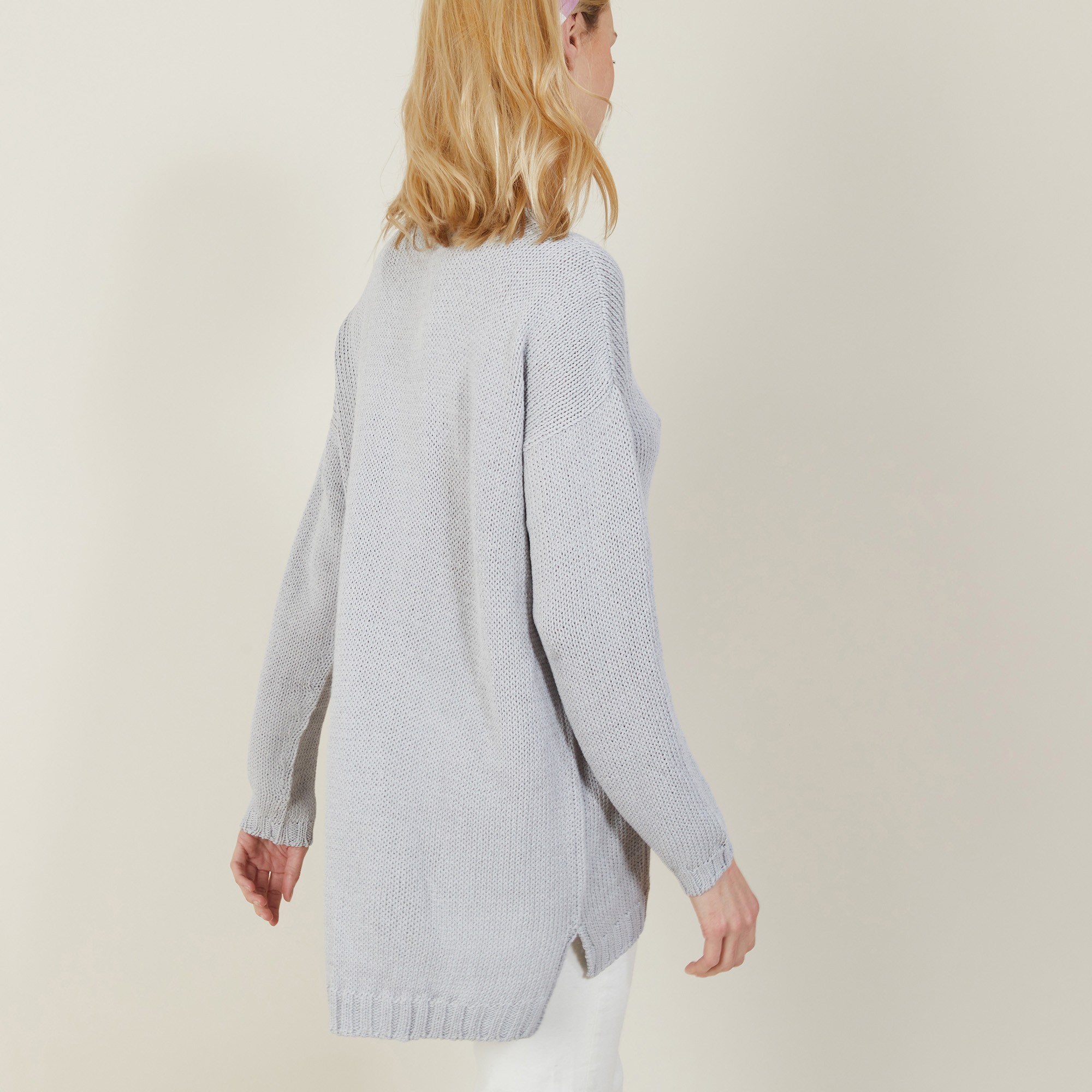 Grand pull col v en grosse maille - Balata 7213 givre - 11 Gris clair