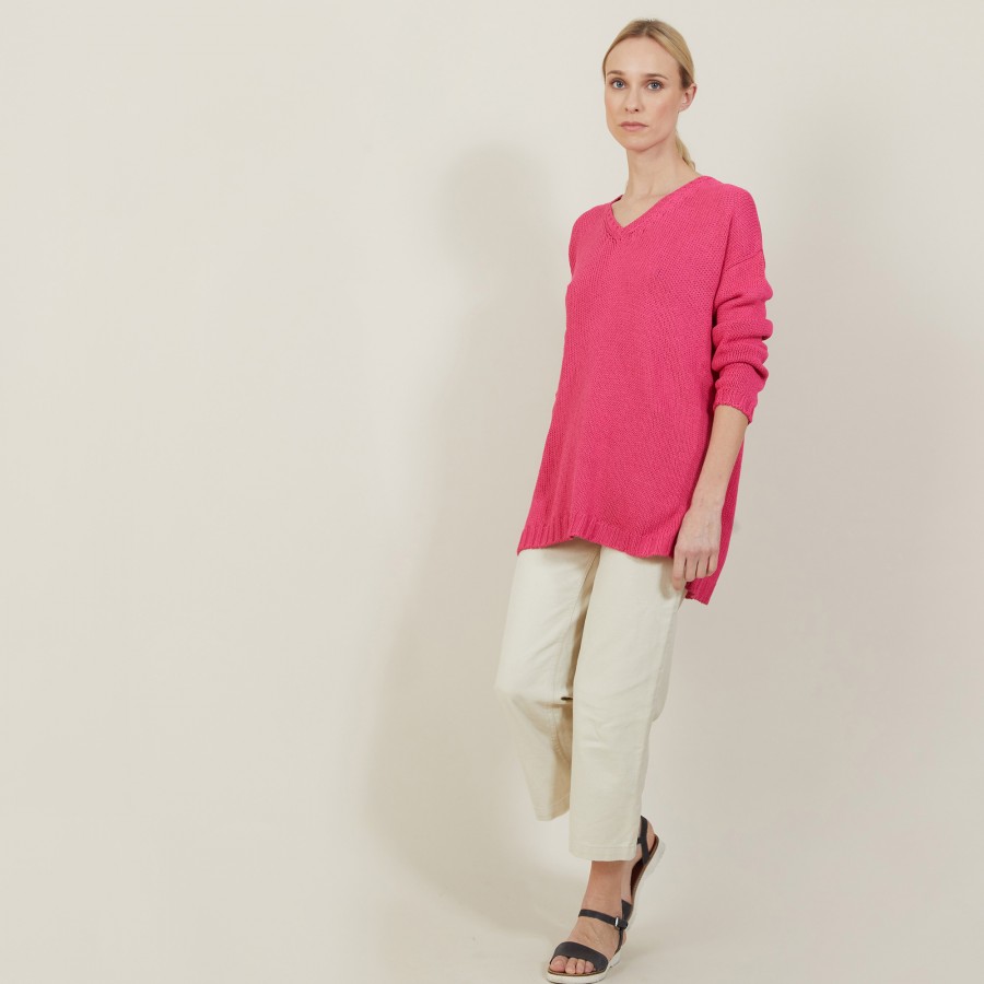 Suéter Tamanho de malha grossa com decote em V - Balata