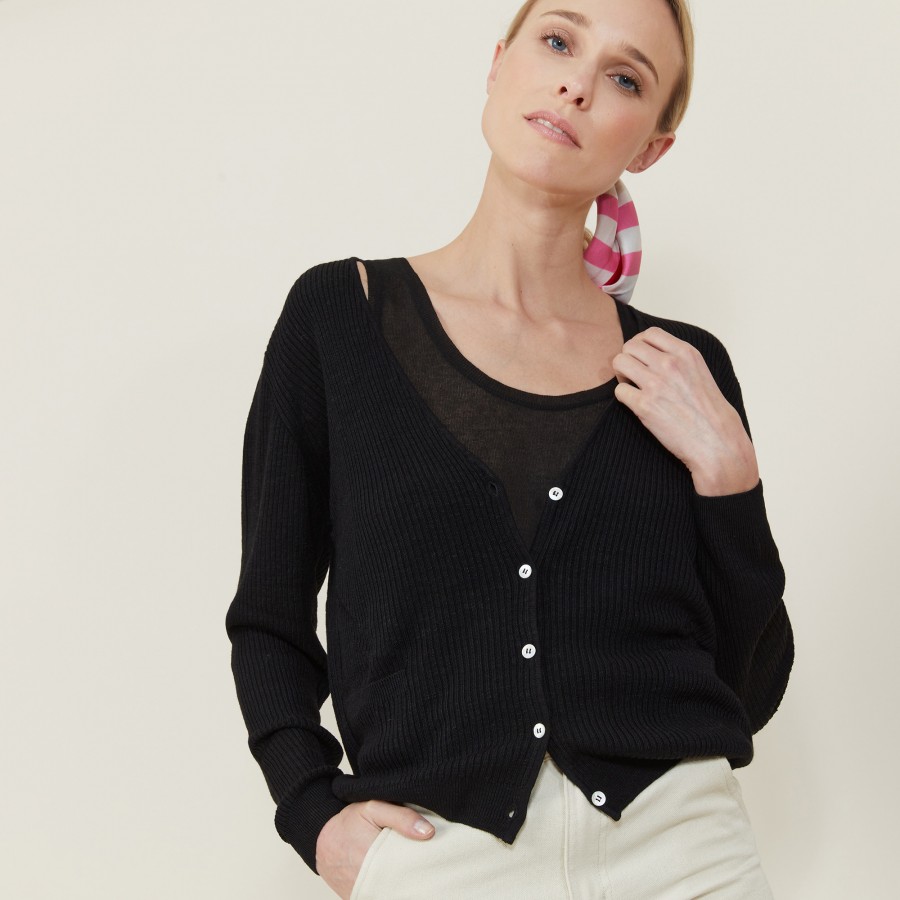 Slub linen cardigan with pockets - Beauté