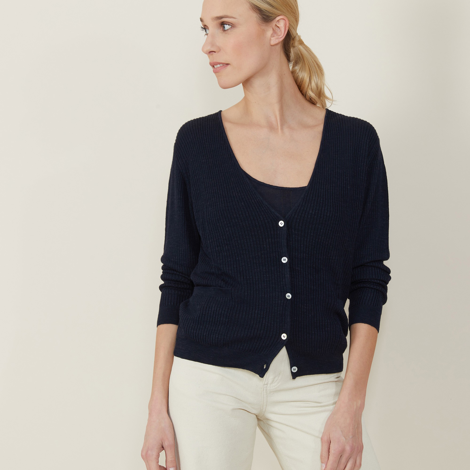 Slub linen cardigan with pockets - Beauté