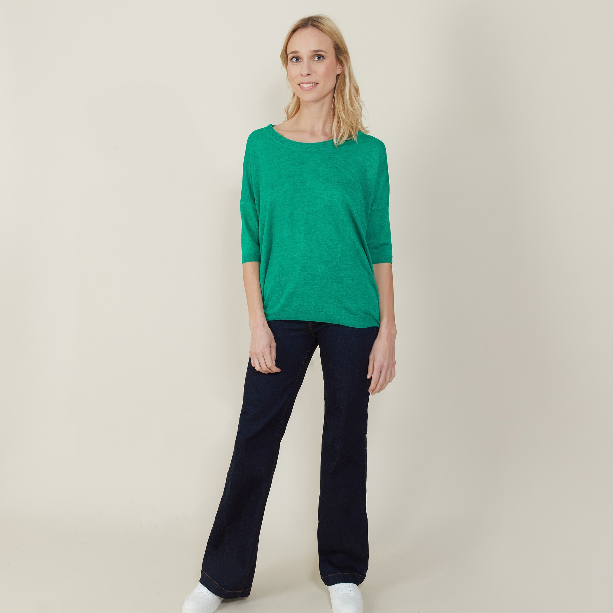 T-shirt ample col rond en lin flammé - Mairena 7250 veronese - 22 Vert moyen