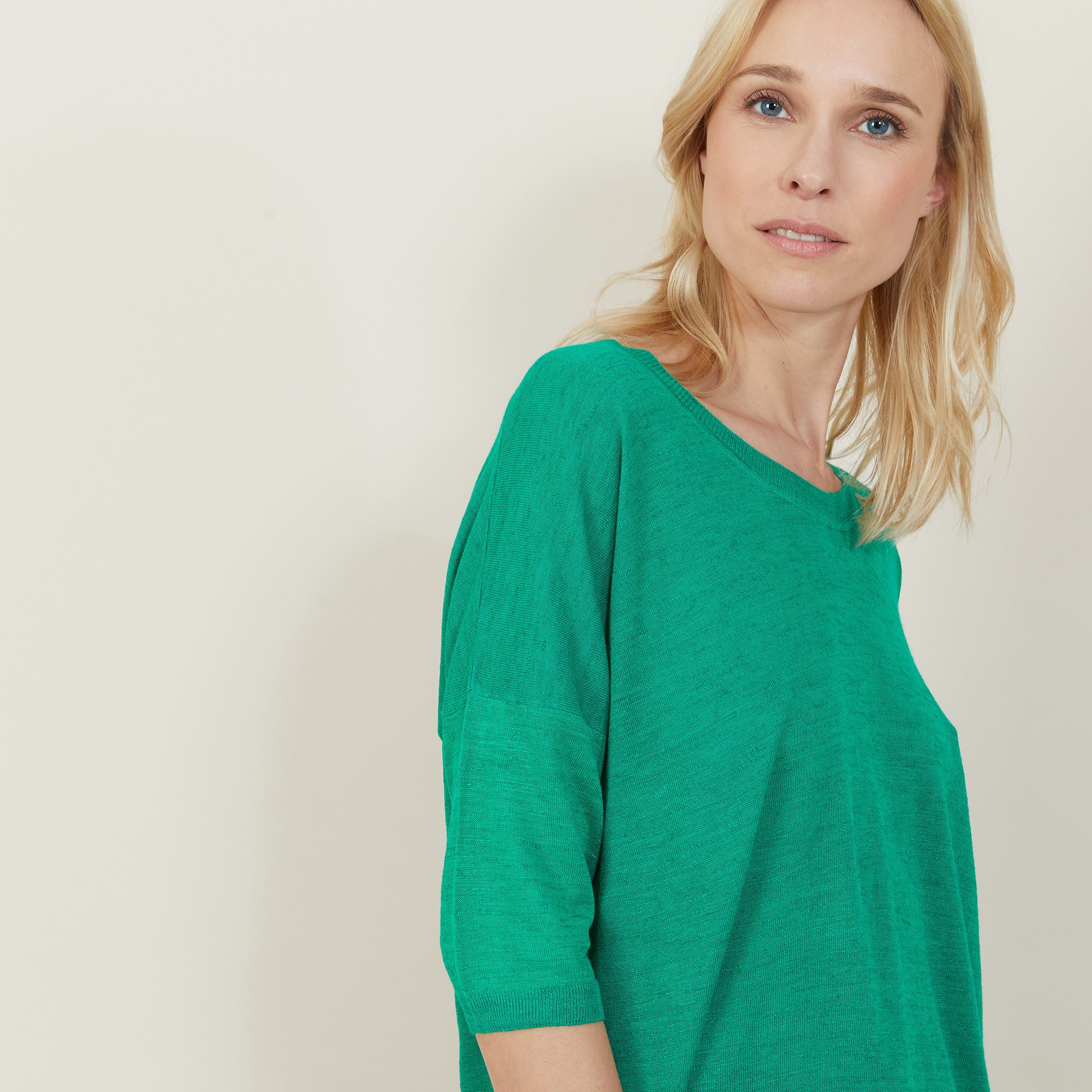 Loose round-neck slub linen T-shirt - Mairena