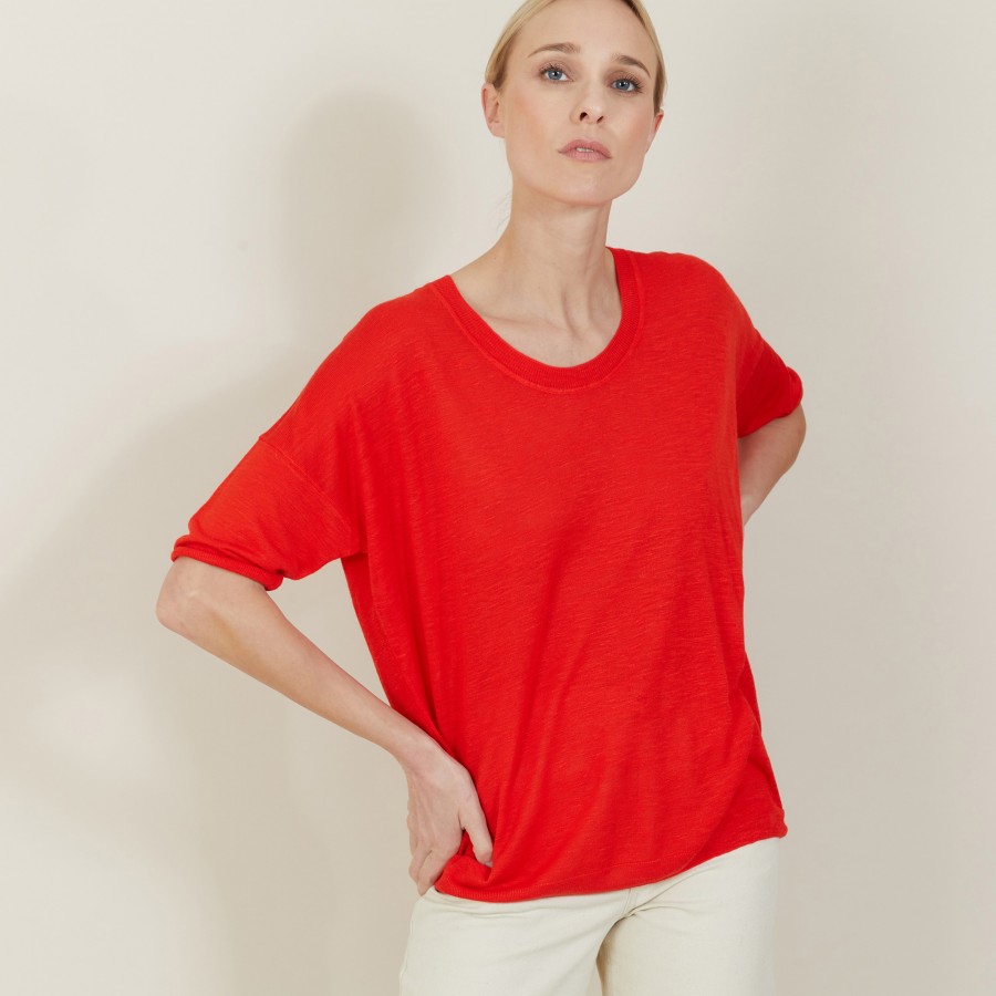 Loose round-neck slub linen T-shirt - Mairena