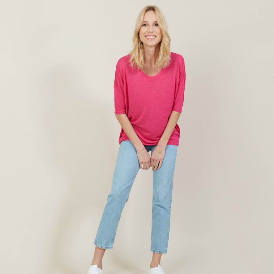 Loose round-neck slub linen T-shirt - Mairena