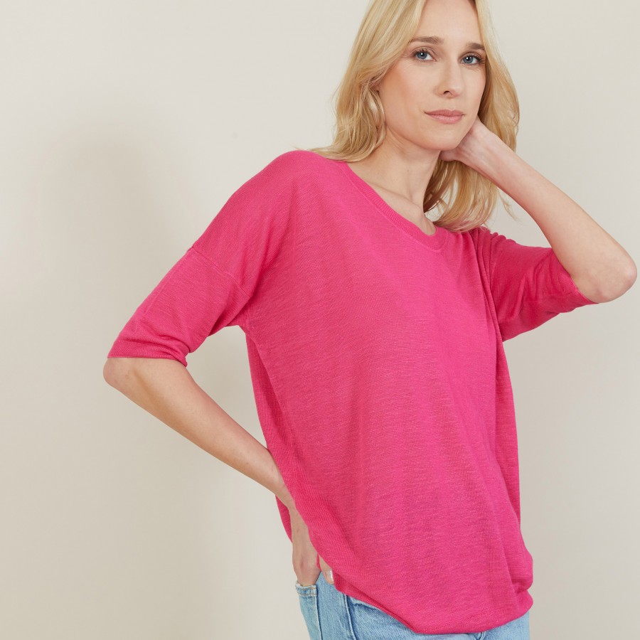 Loose round-neck slub linen T-shirt - Mairena