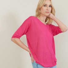 Loose round-neck slub linen T-shirt - Mairena