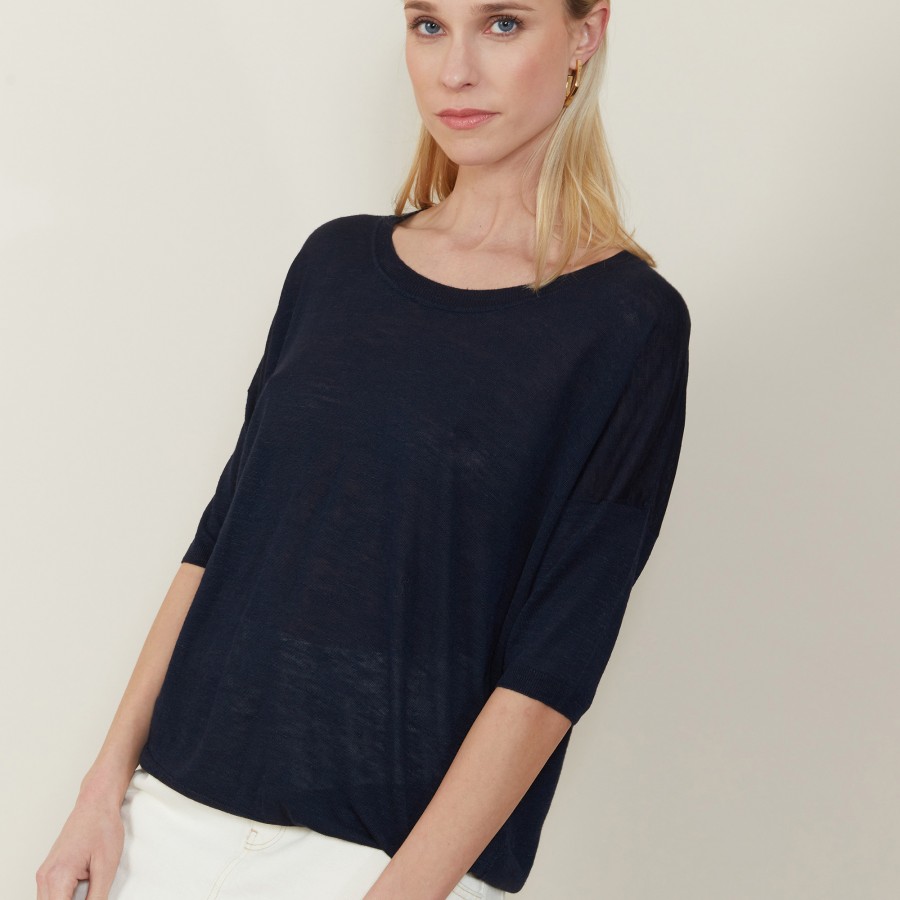 Loose round-neck slub linen T-shirt - Mairena