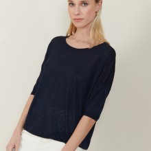 T-shirt ample col rond en lin flammé - Mairena 7240 marine - 05 Bleu marine