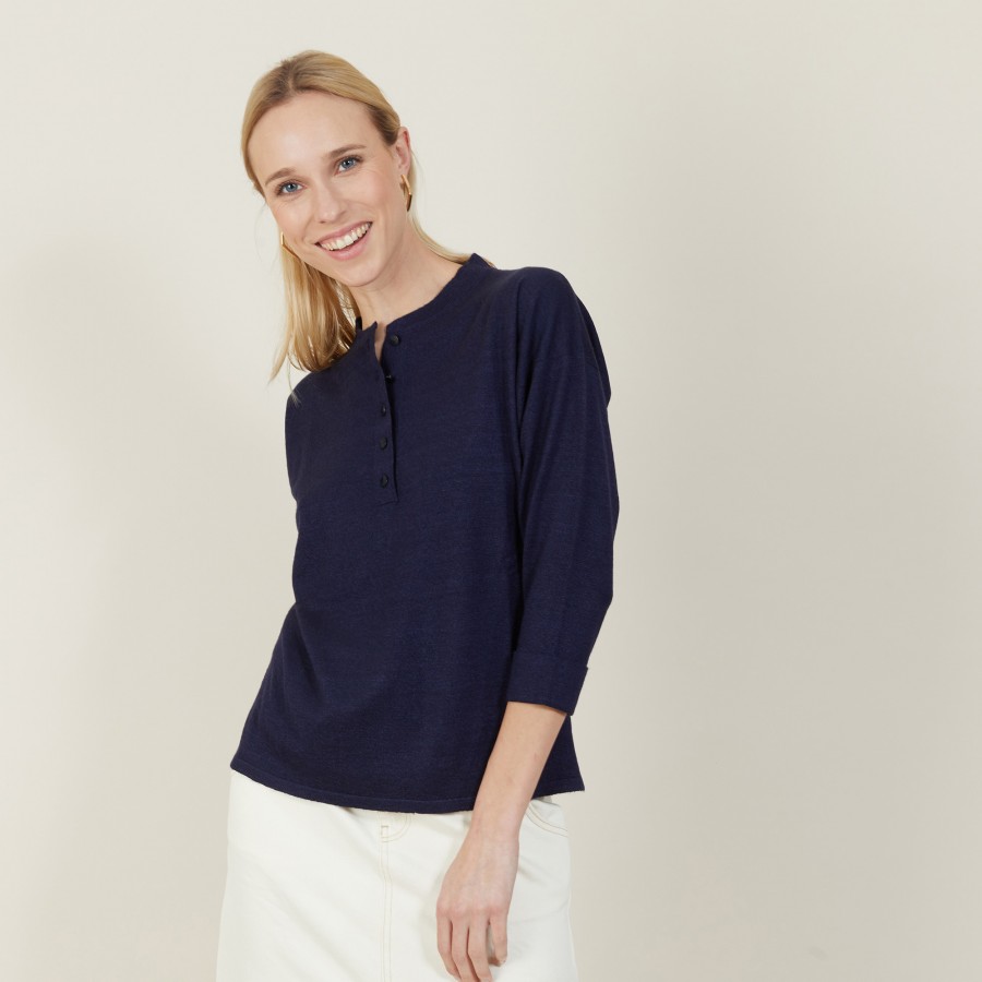 Cashmere linen sweater with button-down collar - Naza