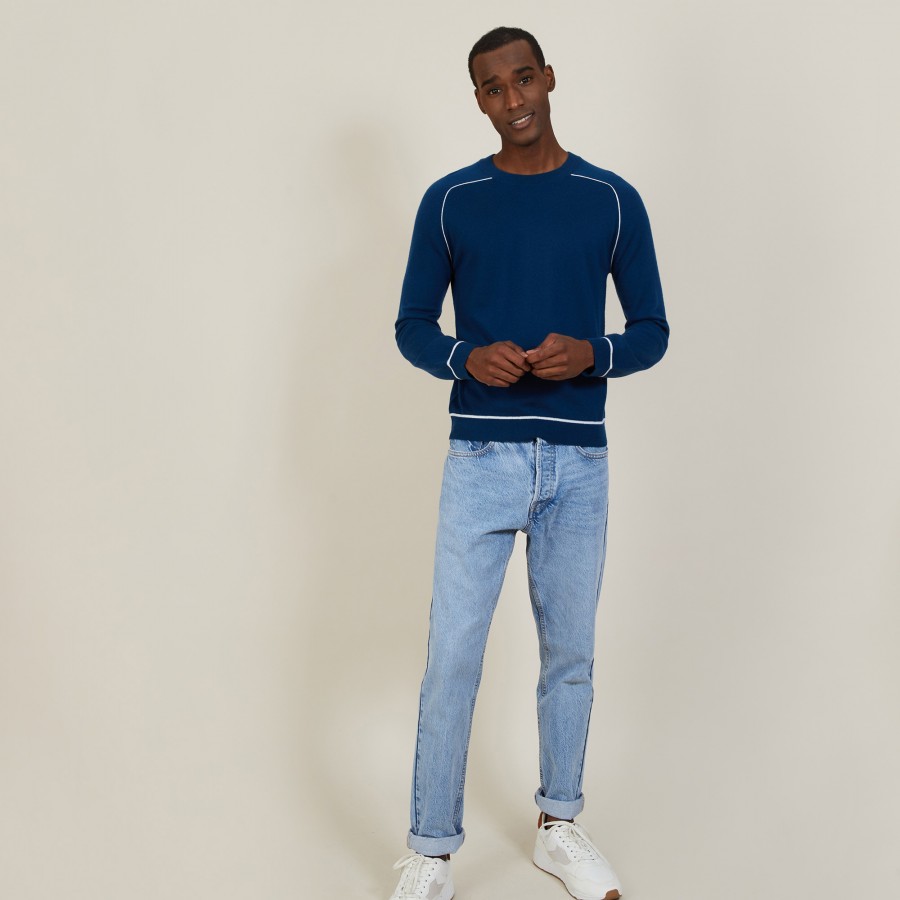 Pull col rond bicolore en cachemire light - Percy