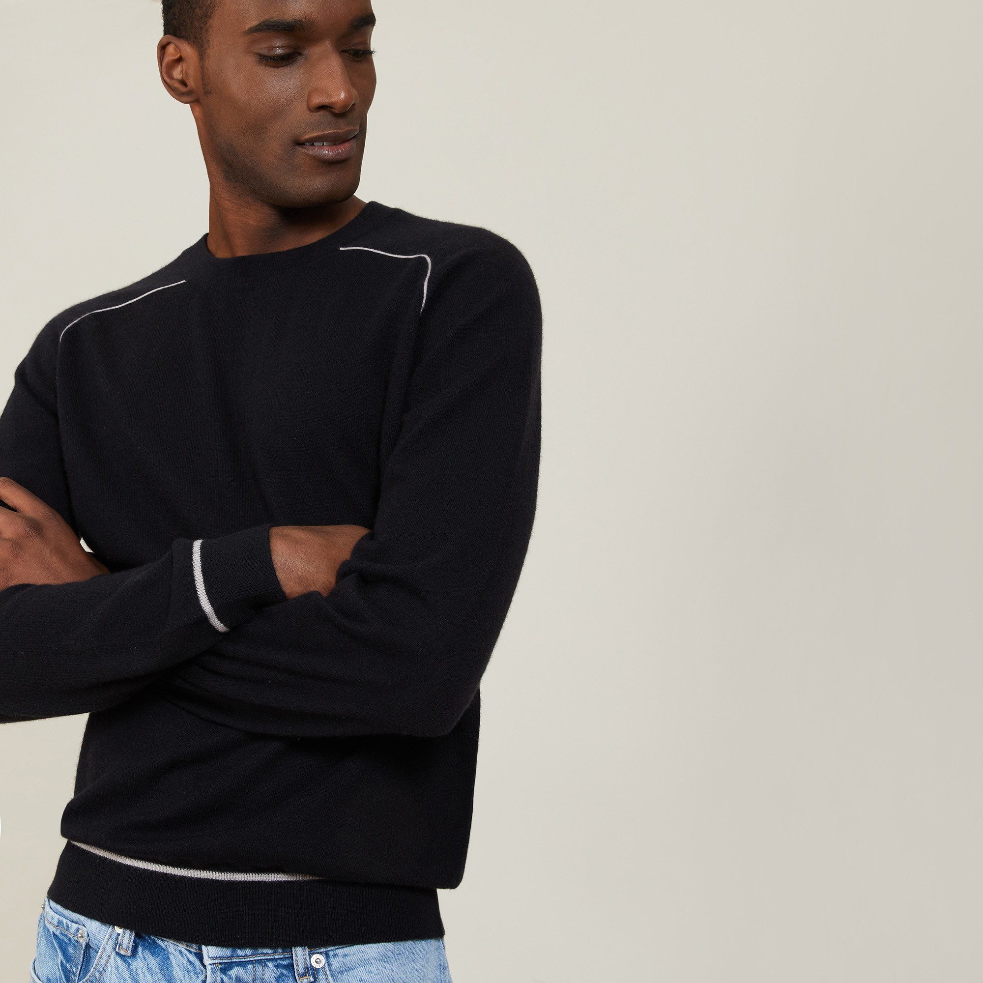 Two-tone round neck sweater in light cashmere - Percy