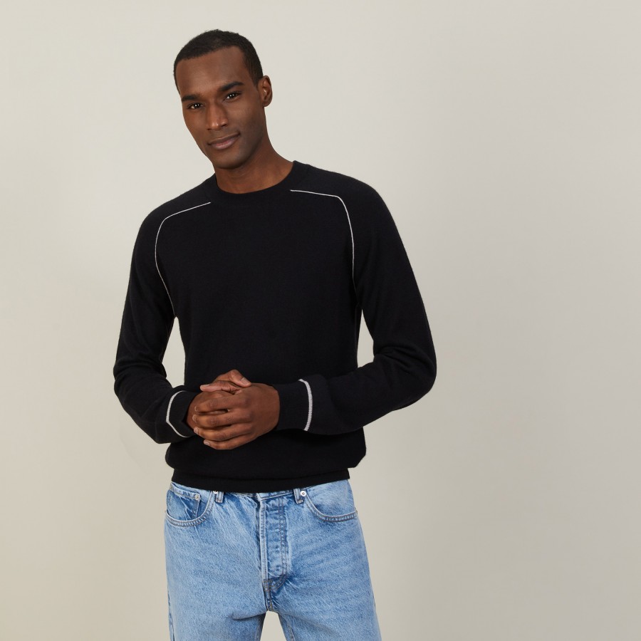 Pull col rond bicolore en cachemire light - Percy