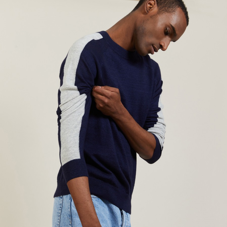 Pull bicolore col rond en lin cachemire - Perry