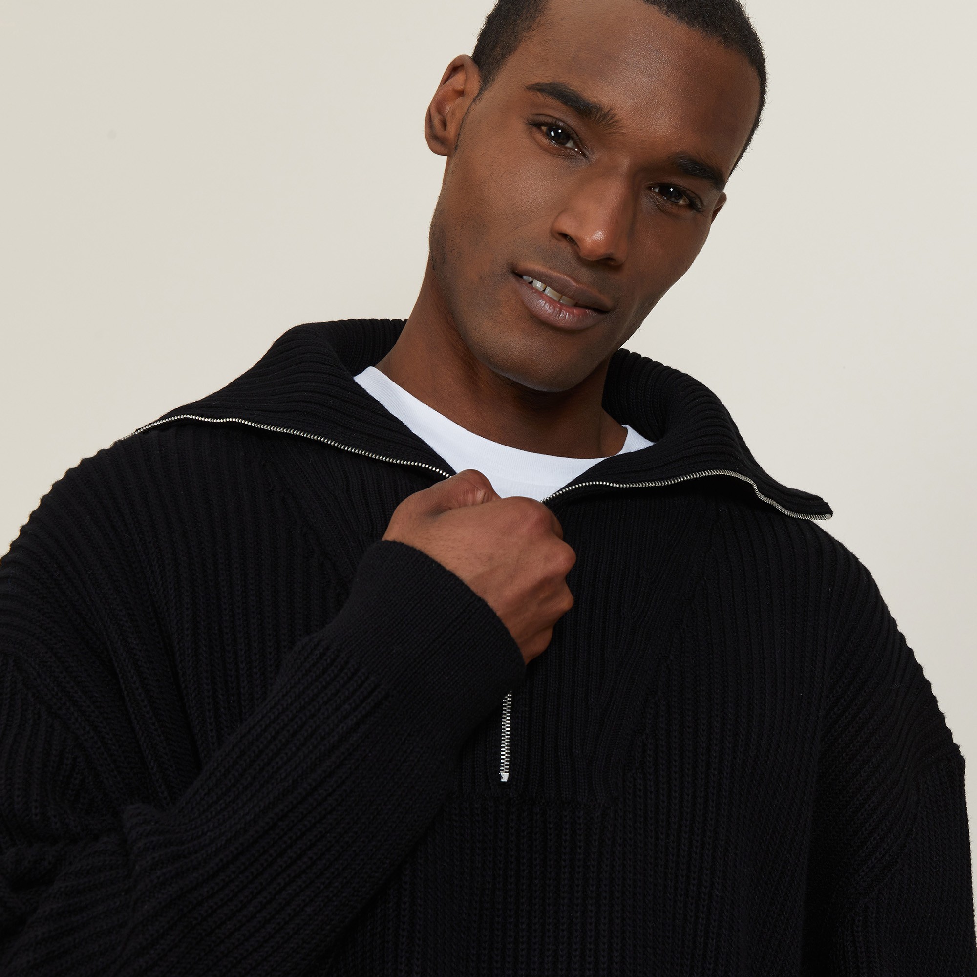 Pull col camionneur en gros coton bio - Bill 7200 blanc - 02 Blanc