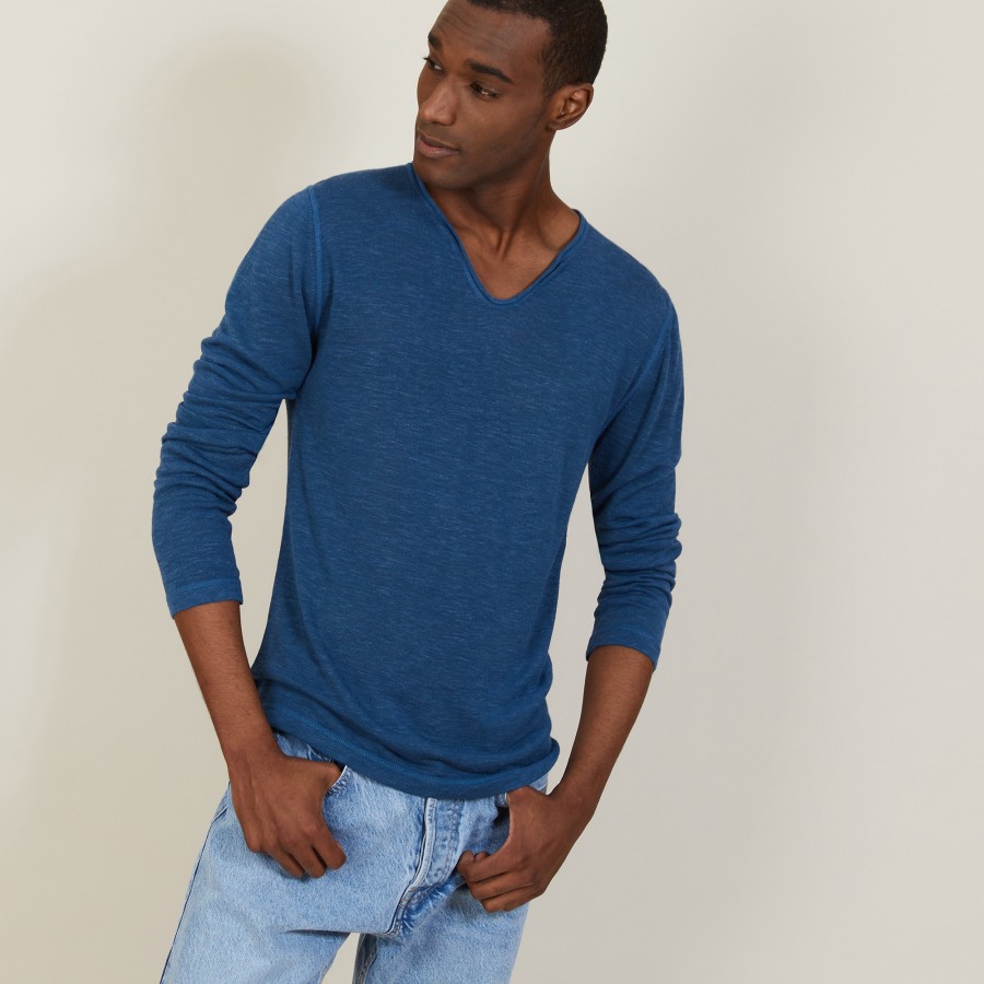 Slub linen T-shirt with Tunisian collar - Blayne