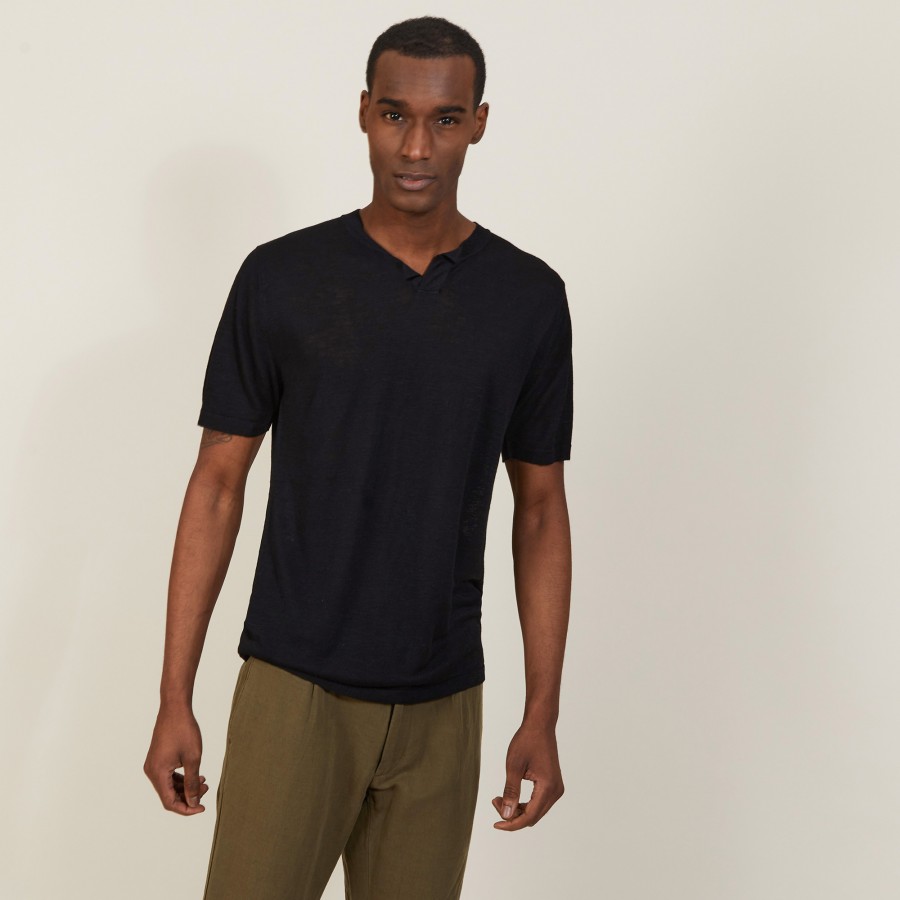 Slub linen t-shirt with Tunisian collar - Barakae