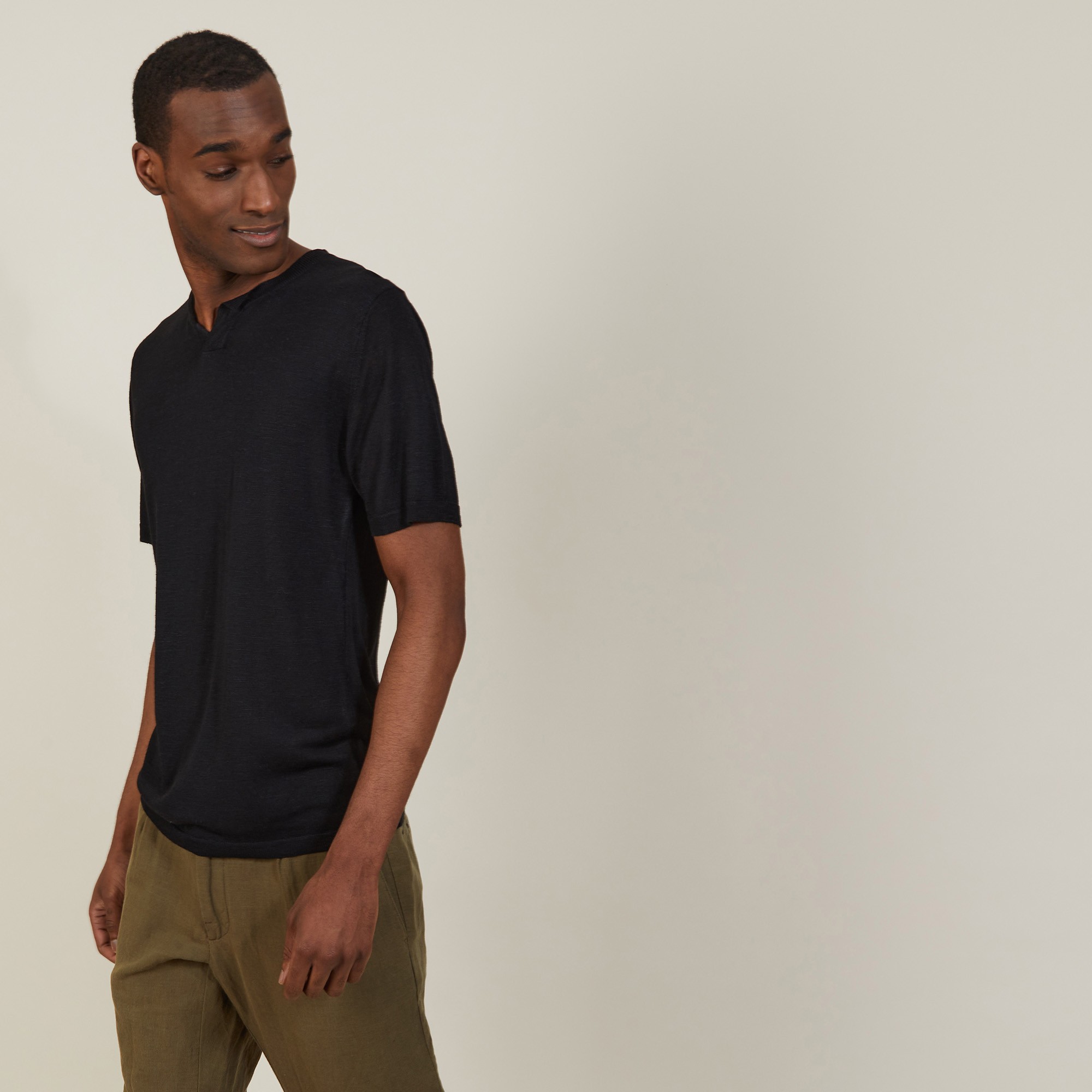 Slub linen t-shirt with Tunisian collar - Baraka