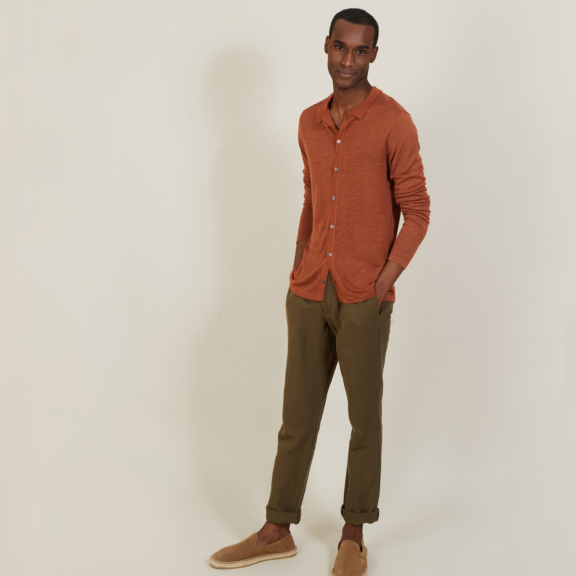 Chemise boutonné en lin flammé - Blason 7230 epice - 46 Marron clair