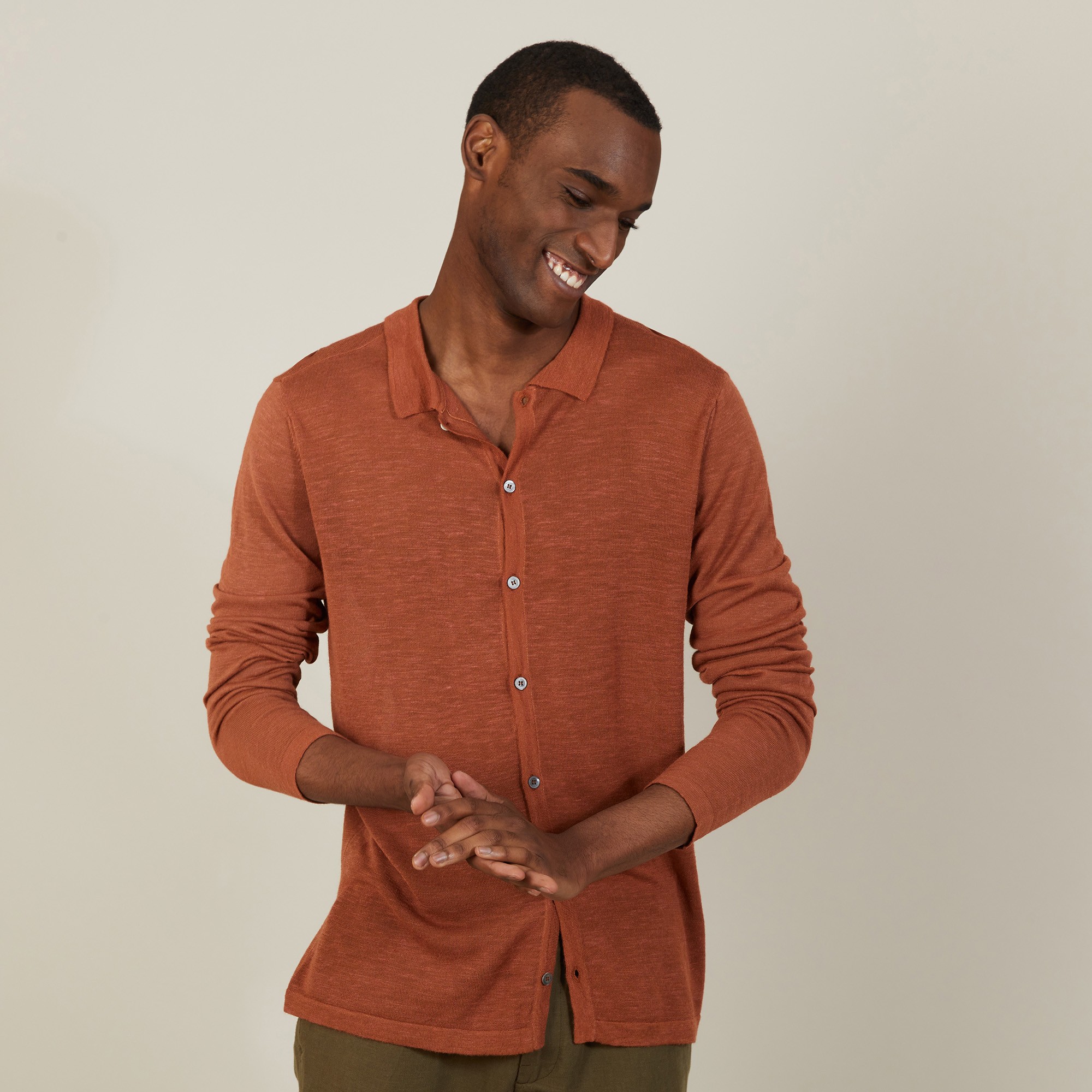 Chemise boutonné en lin flammé - Blason 7230 epice - 46 Marron clair