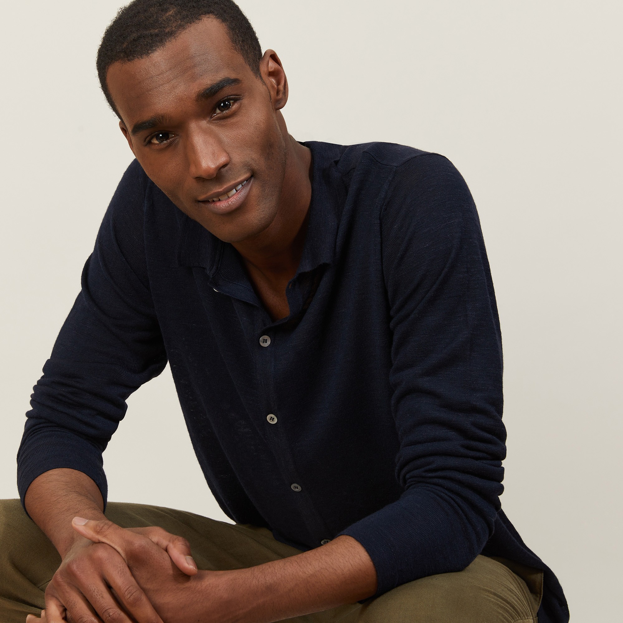 Chemise boutonné en lin flammé - Blason 7240 marine - 05 Bleu marine