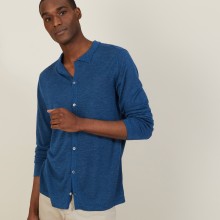 Chemise boutonné en lin flammé - Blason 7241 corsaire - 06 Bleu moyen
