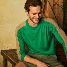 Pull bicolore col rond en lin cachemire - Perry 7319 veronese/sahara - 22 Vert moyen