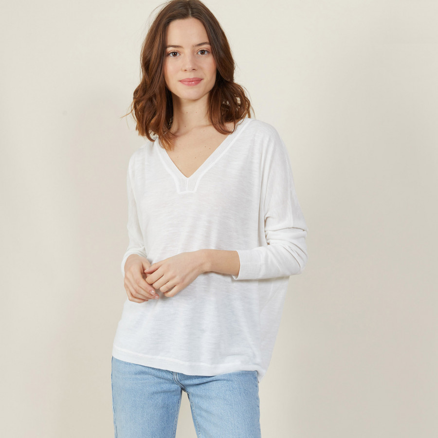 T-shirt ample col v en lin flammé - Beja