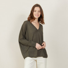 Loose-fit slub linen V-neck T-shirt - Beja