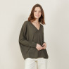 T-shirt ample col v en lin flammé - Beja 7212 fusain - 83 Kaki