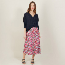 T-shirt ample col v en lin flammé - Beja 7240 marine - 05 Bleu marine