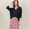 T-shirt ample col v en lin flammé - Beja 7240 marine - 05 Bleu marine