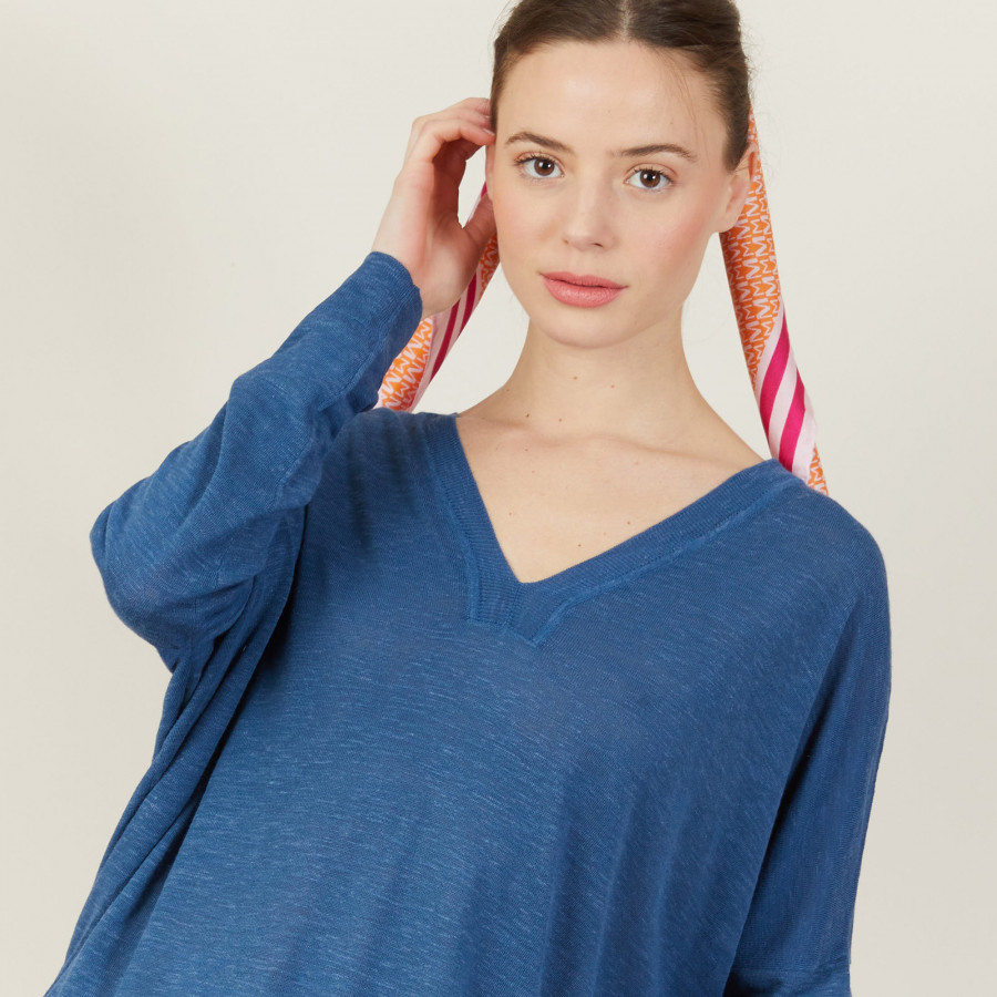 T-shirt ample col v en lin flammé - Beja