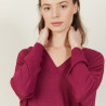 T-shirt ample col v en lin flammé - Beja 7282 rubis - 51 Bordeaux