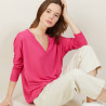 T-shirt ample col v en lin flammé - Beja 7283 corolle - 91 Fuchsia