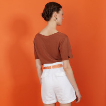 Slub linen t-shirt with Tunisian collar - Boheme