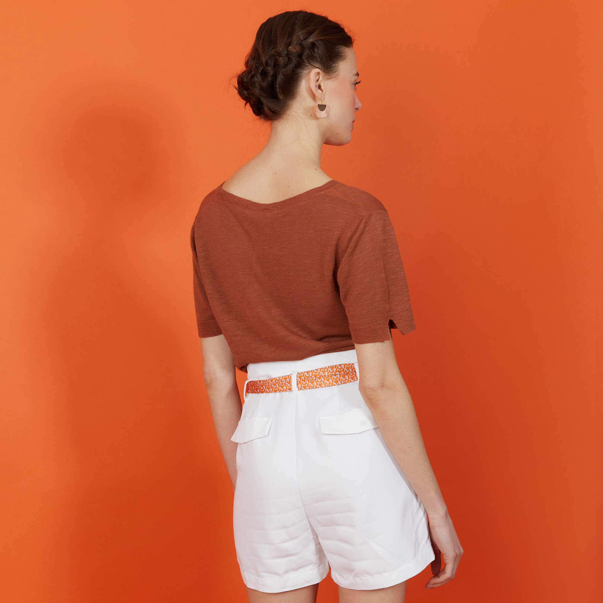 T-shirt col tunisien en lin flammé - Boheme 7230 epice - 46 Marron clair