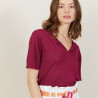 T-shirt col tunisien en lin flammé - Boheme 7282 rubis - 51 Bordeaux