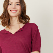 Slub linen t-shirt with Tunisian collar - Boheme