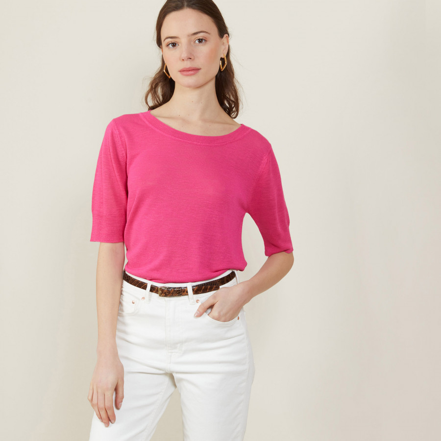 Camiseta Flame de Linho com Gola Redonda - Bonni