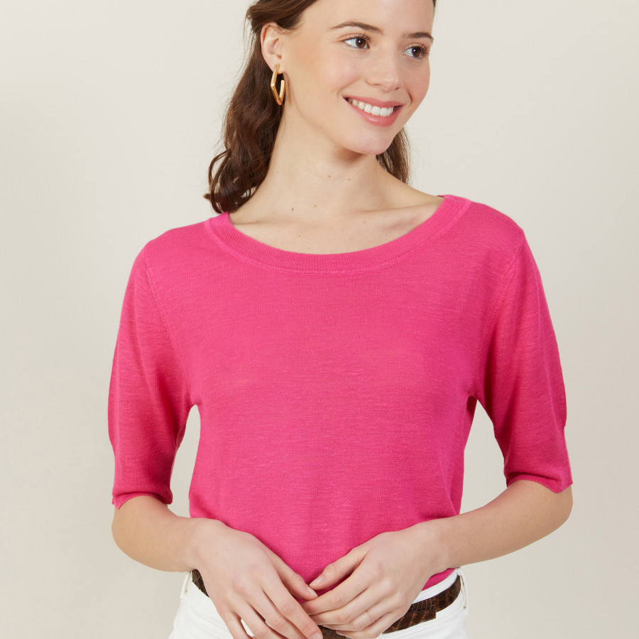 Camiseta Flame de Linho com Gola Redonda - Bonni