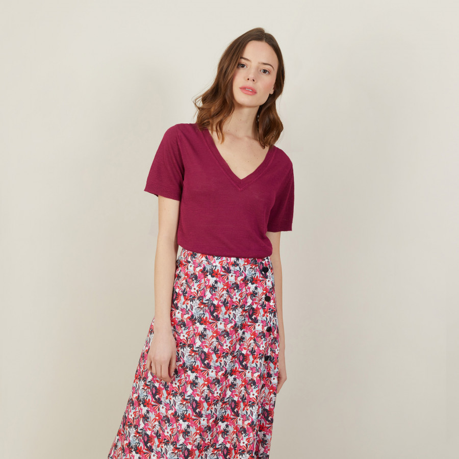 T-shirt col V en lin flammé - Bountie