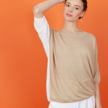 Loose round-neck t-shirt in two-tone slub linen - Mairena bis