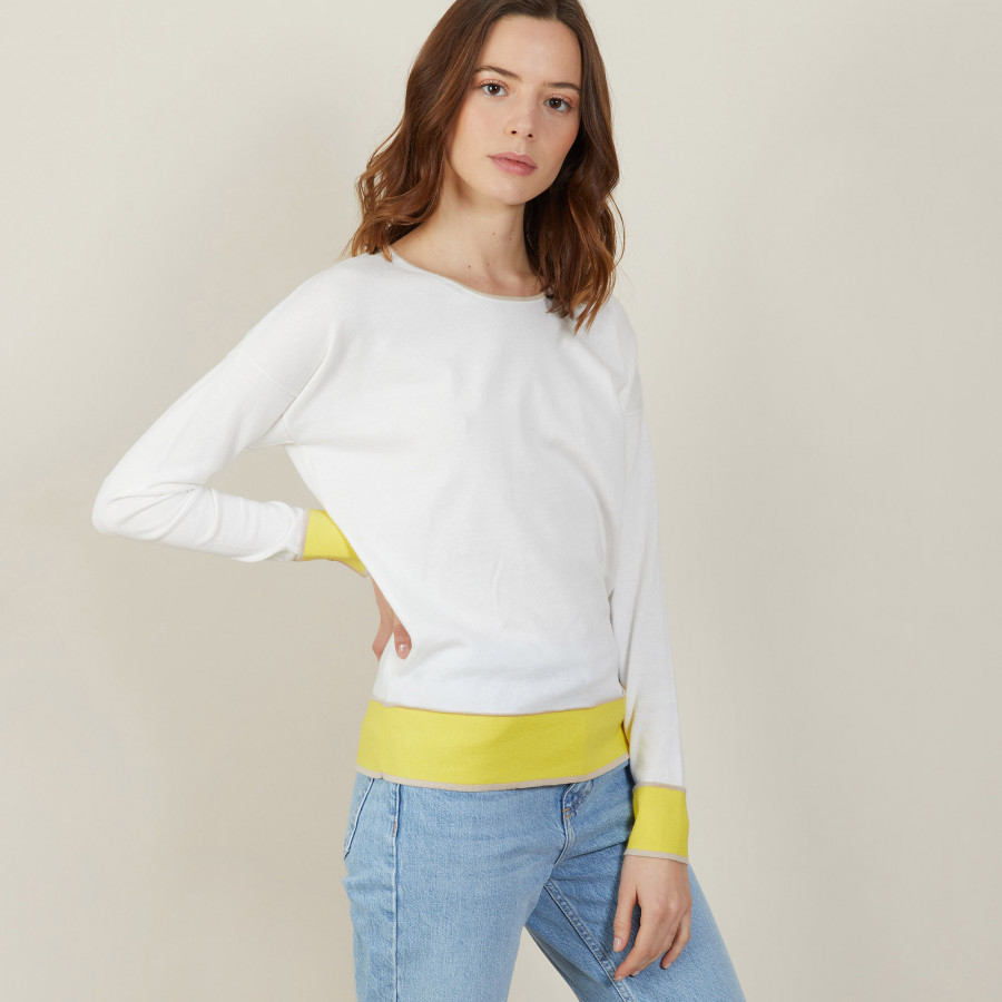 Pull  col rond tricolore en coton - Nelda